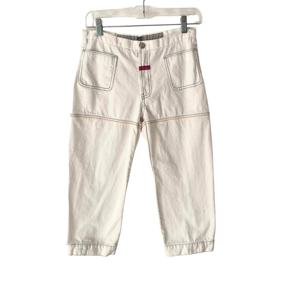 Marithe Francois Girbaud White Denim Capri Cropped Rainbow Embroidered Jeans 27